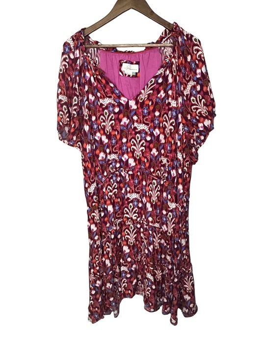 Anthropologie Dresses & Skirts - Anthropologie 3X Pink and Burgundy Robin Tiered Floral V-Neck Mini Dress, Boho